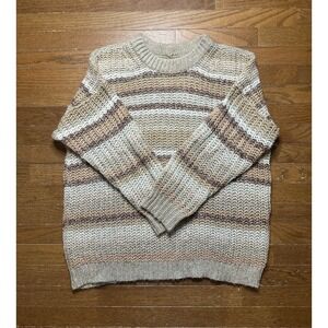 American Eagle Y2K Oversized Large Chunky Knit Sweater Striped Size Small Beige
